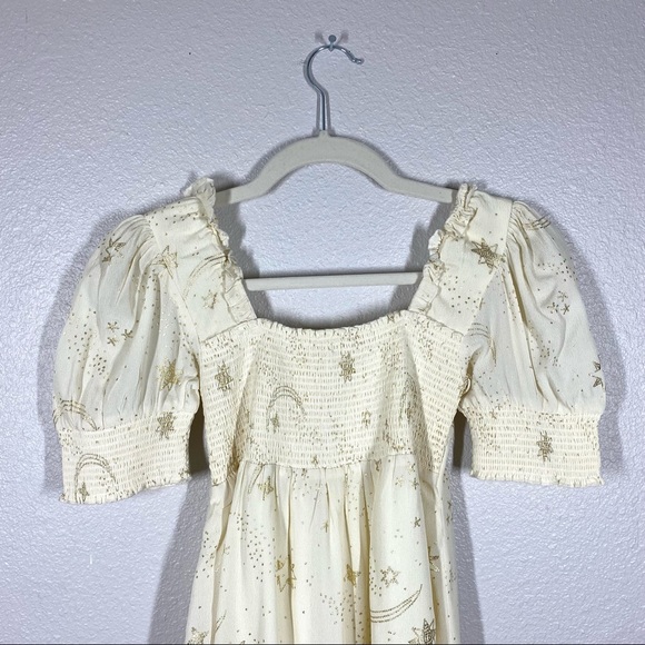 Beach Riot Virgo Celestial Puff Sleeve Baby Doll Dress Cream Gold - Picture 9 of 16